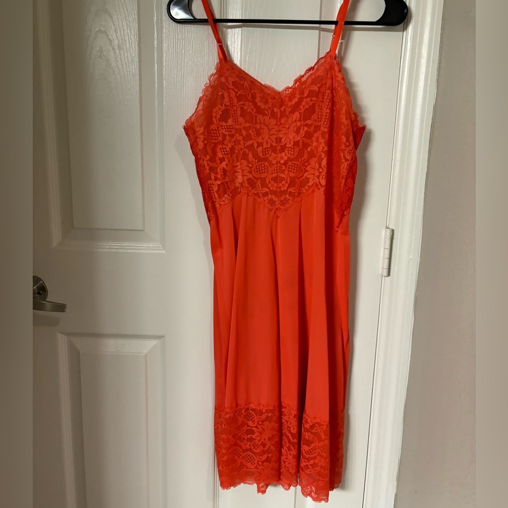 Orange slip dress with lace top